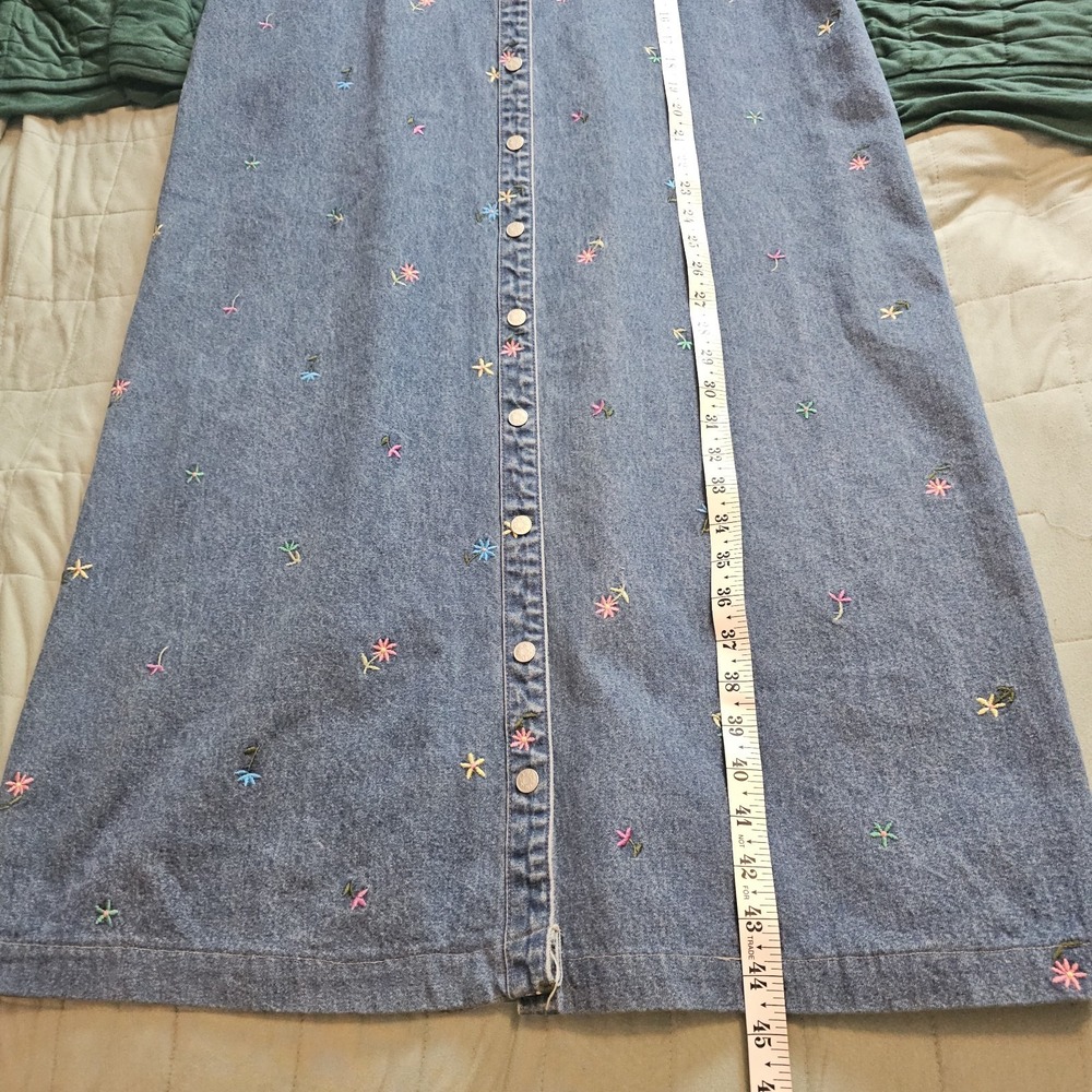 Vintage 90s Turquoise Blue Denim Floral Dress Large 100% Cotton Tshirt Dress - Picture 10 of 10